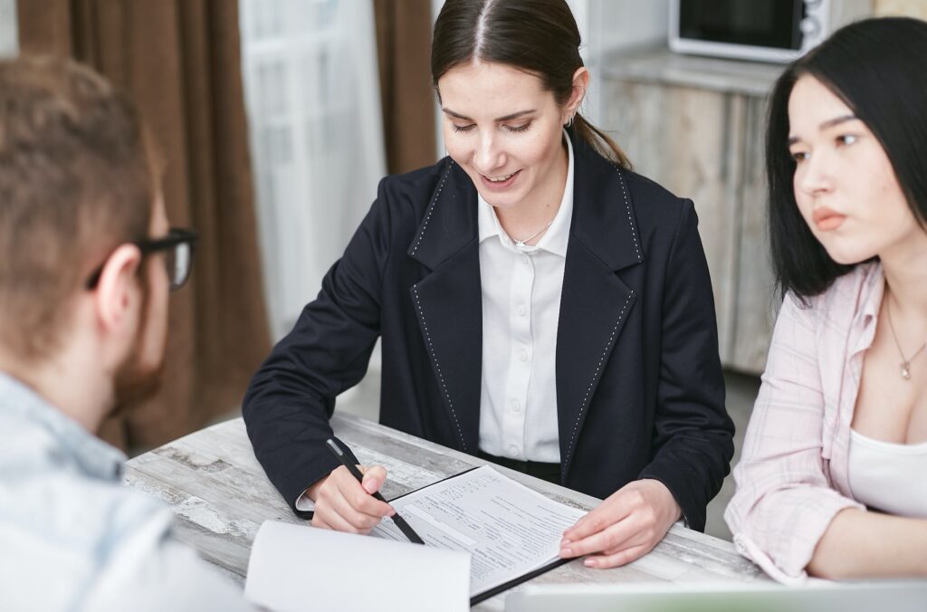 a woman explaining to her client